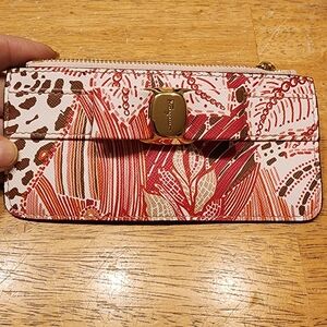 Salvatore Ferragamo Pink Red Floral Leather Wallet Clutch